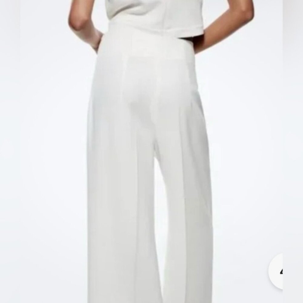 Zara Wide Leg Cropped Cream Colored Pants - Picture 2 of 10